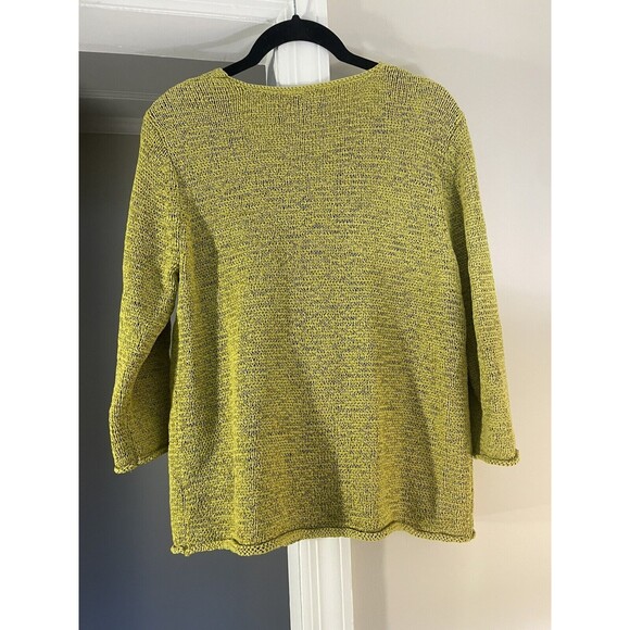Medium J. Jill V-Neck 3/4 Sleeve Cotton Chartreuse Green Sweater Minimalist Cozy - Picture 2 of 8